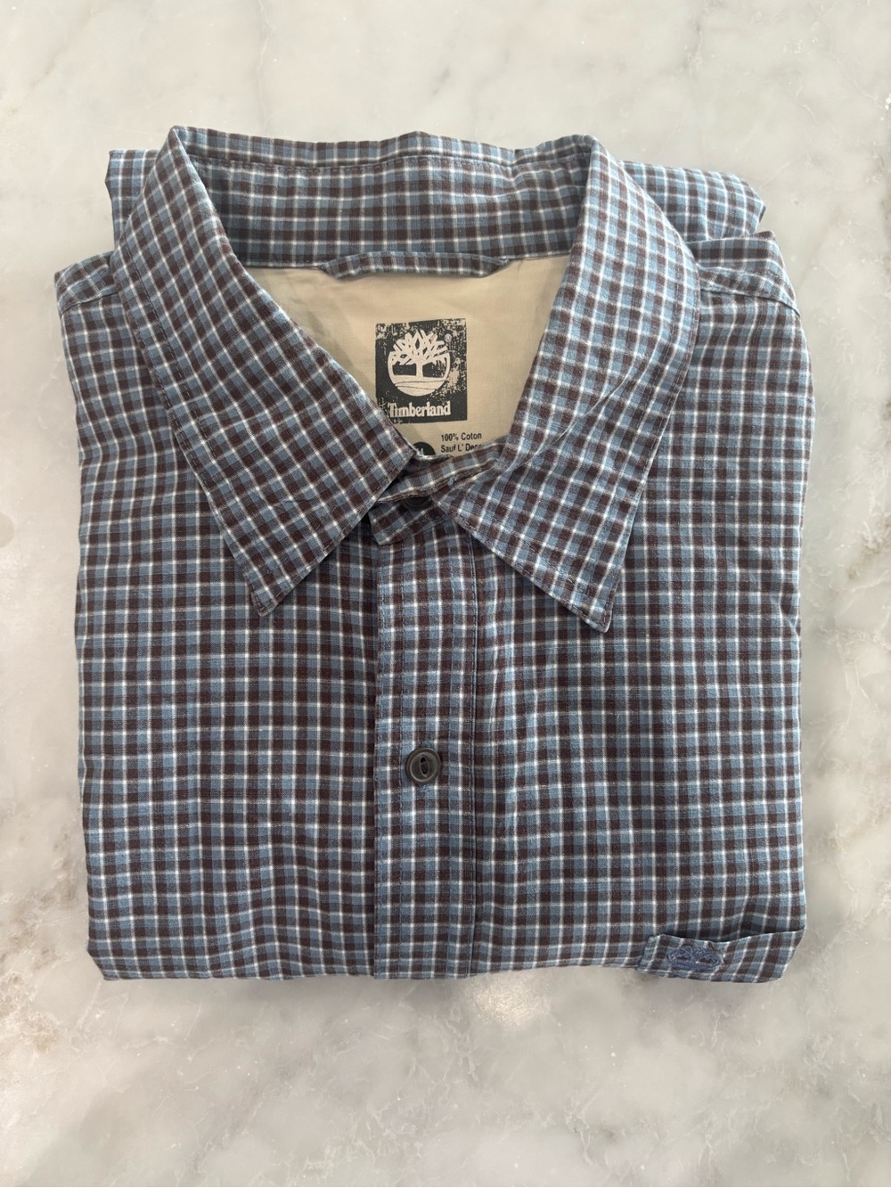 Timberland Mens Blue Gray Check Button Down Shirt Long Sleeve XL Cotton